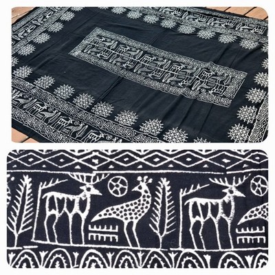 Hittite Pattern Anatolian Hand-Block Print Bed Tablecloth Tapestry Black & White