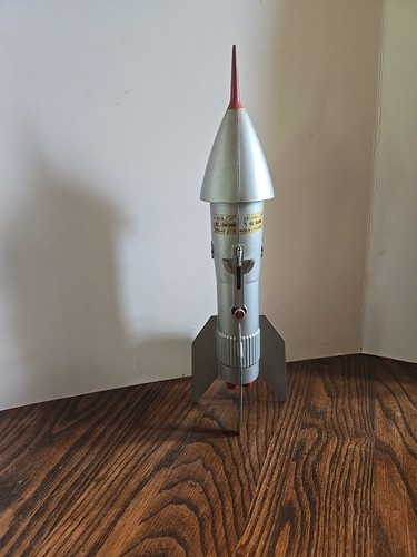 ASTRO MFG ROCKET SPACE SHIP MECHANICAL BANK 1957 BERZAC CREATION WITH TIP