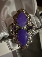 Vintage Filigree Cocktail Ring Featuring Two Pear shape Size 8 Jade & Amethyst