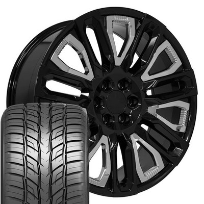 14133 Black 24x10 Rims & 295/35R24 HP Tires Set Fits Chevy GMC Cadillac