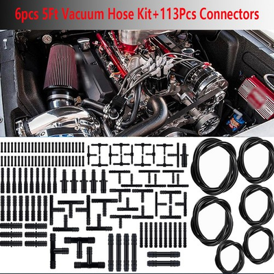#ad 6X 5Ft Engine Vacuum Line Silicone Black Hose Kit amp; 113pcs Connectors For Ford $35.99