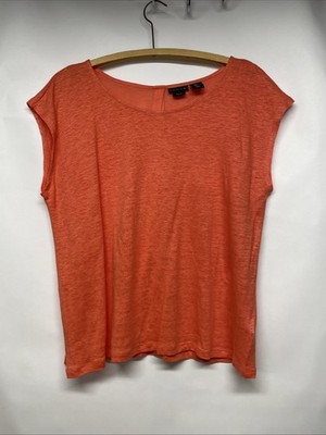 Tamari Linen Knit Button Back Cap Sleeve Mango Papaya Orange Women s L