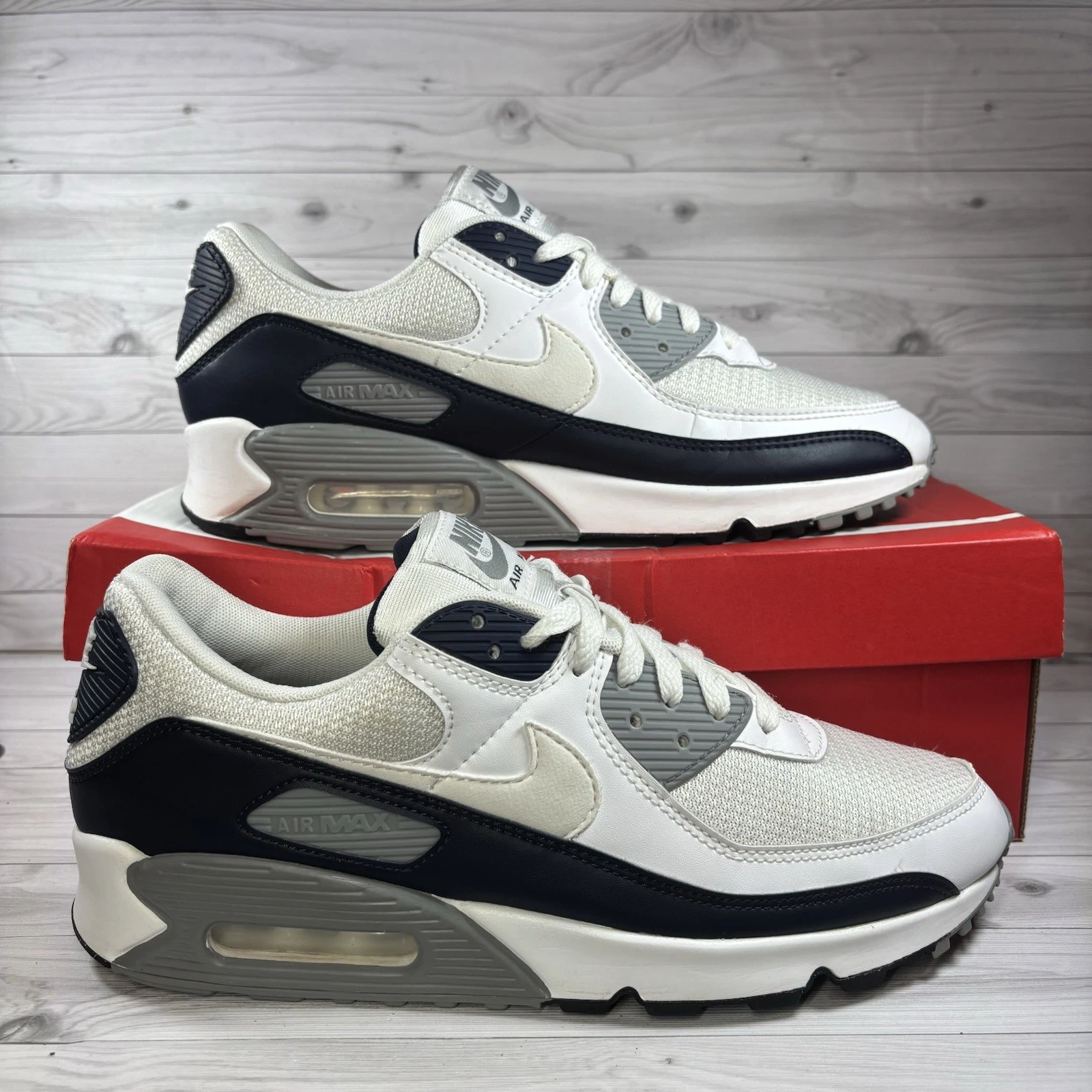Nike Air Max 90 Bianco Grigio Ossidiana Uomo Taglia UK 9 Scarpe da Ginnastica
