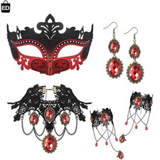 Complete Gothic Vampire Costume Accessories: Lace Choker  Masquerade Mask
