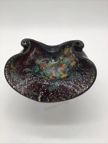 Vintage Murano Style Tutti Frutti Italian Art Glass Bowl/ 8x8.5in/3lbs