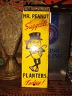 VINTAGE PLANTERS PEANUTS PORCELAIN SIGN OLD NUT SNACK FOOD MR. PEANUT DIECUT