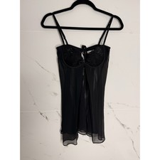 LA SENZA BABYDOLL Sz S BLACK CHEMISE TEDDY LINGERIE LACE BRA Y2K
