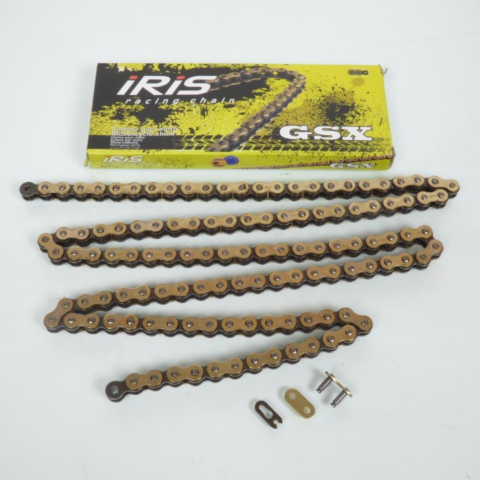 Chaîne 415 Iris dorée et noire 120 maillons haute résistance pour mobylette de collection