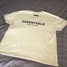 ESSENTIALS Fear of God Men's Small Light Oatmeal Logo Crew Neck T-Shirt