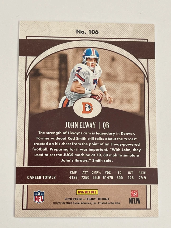 2020 Panini Legacy Broncos John Elway Green Legends /100 #106 - Image 2 of 2