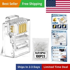 RJ11 6P4C Telephone Plugs 100 Pack, Replacement Modular Connectors, Clear Cry...