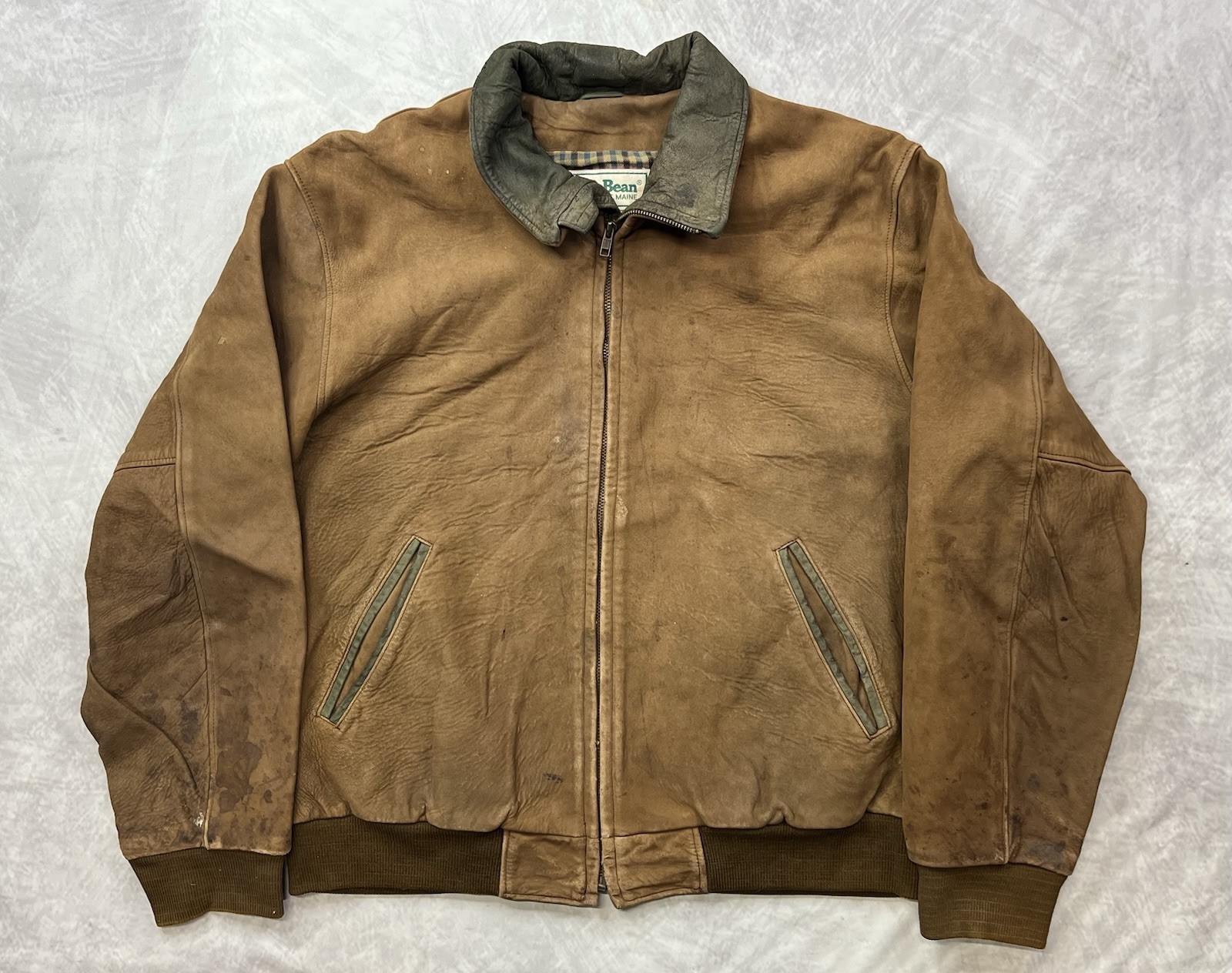 Vintage LL Bean Jacket Size M Brown Suede Leather Bomber USA Made