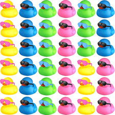 36 Pcs Mini Rubber Ducks with 36 Sunglasses Rubber Ducks in Bulk Bathtub Duckies