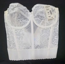 GODDESS VTG NWT 34D BRA WHITE LACE STRAPLESS V-BACK BUSTIER CORSETTE BONED 688