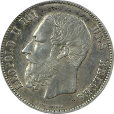BELGIEN, 5 Francs M&uuml;nze LEOPOLD II 1870, Silber,