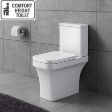 Modern Square White Gloss Close Coupled Comfort Height WC Pan Toilet With Seat