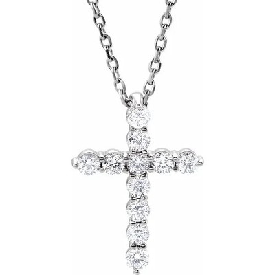 F/VS .25 Ct Diamond Cross Pendant Necklace 18'' 14k White Gold EX3 Lab Grown