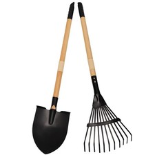 Kids Rake and Shovel Set 2Pcs Garden Tools Metal Head with Wooden Handle Grea...