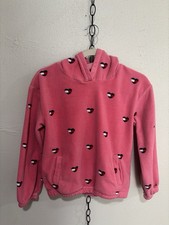TOMMY HILFIGER Hearts Girls Fleece Hoodie Pullover Rose Pink SIZE L 12/14 