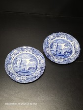 2 Spode Italian Blue White 7.5" Salad Dessert Plate England C1816 S3447-AS Vtg