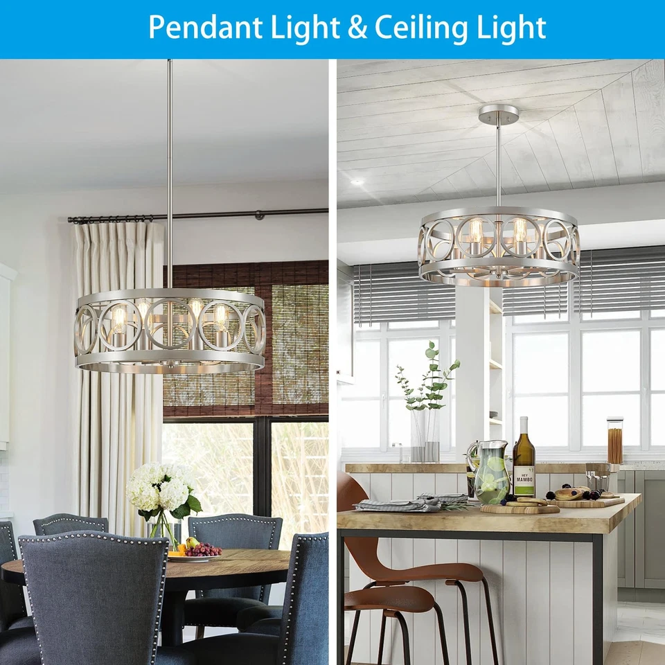 6-Light Modern Farmhouse Chandelier Brushed Nickel 21.7'' Drum Ceiling Light ... — 第 4/4 张图片