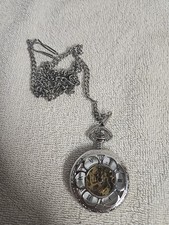 Pocketwatch See Through Mechanical Wind With Chain And FOB