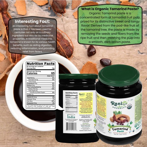 Rani Organic Tamarind Paste (Imli Paste) 32oz (2lbs) 908g Glass Jar - Picture 3 of 7