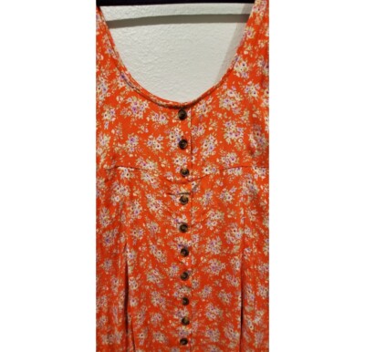 orange american eagle dress ketchup orange American Eagle orange midi dress with button up front and pockets