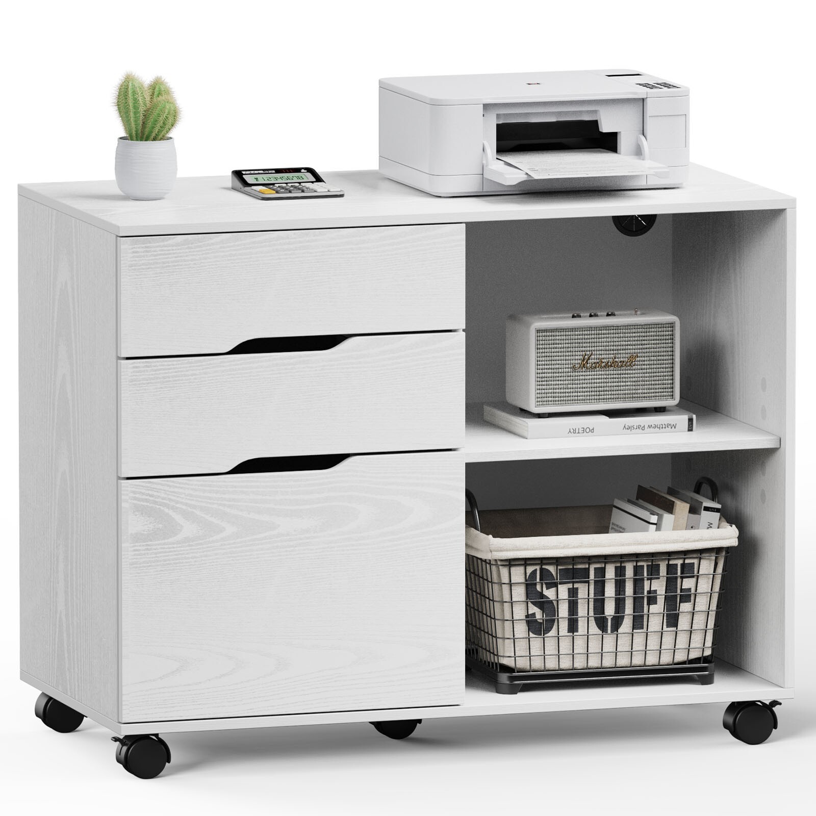 Mobile Wooden 3-Drawer Storage Cabinet for Table Underneath File Organization