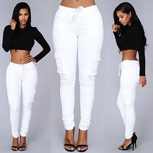 High Waist Sweatpants Cargo Pants Jogger Womens Ladies Skinny Slim Fit Trousers - Picture 16 of 16