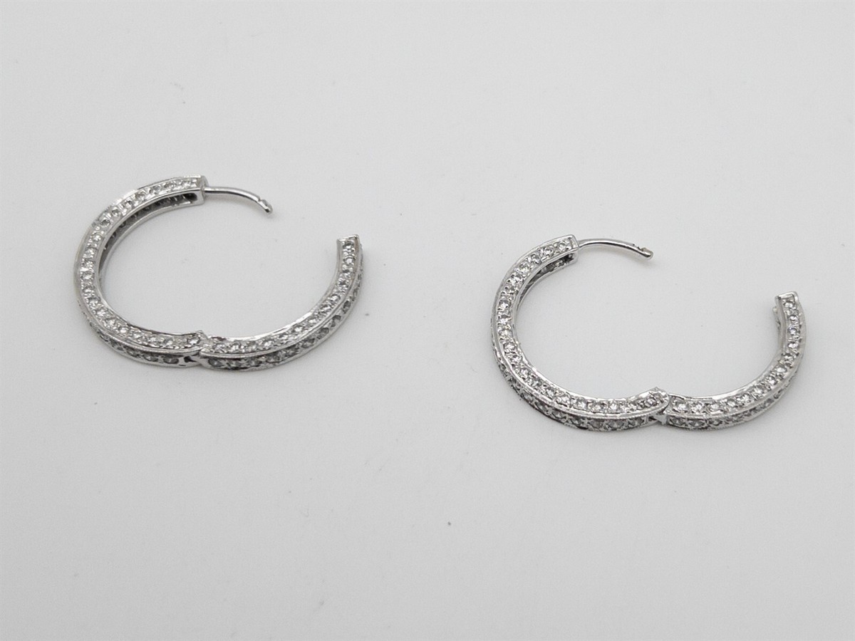 Designer $6000 3ct SI1 H Diamond 14k White Gold 3 SIDE HOOP