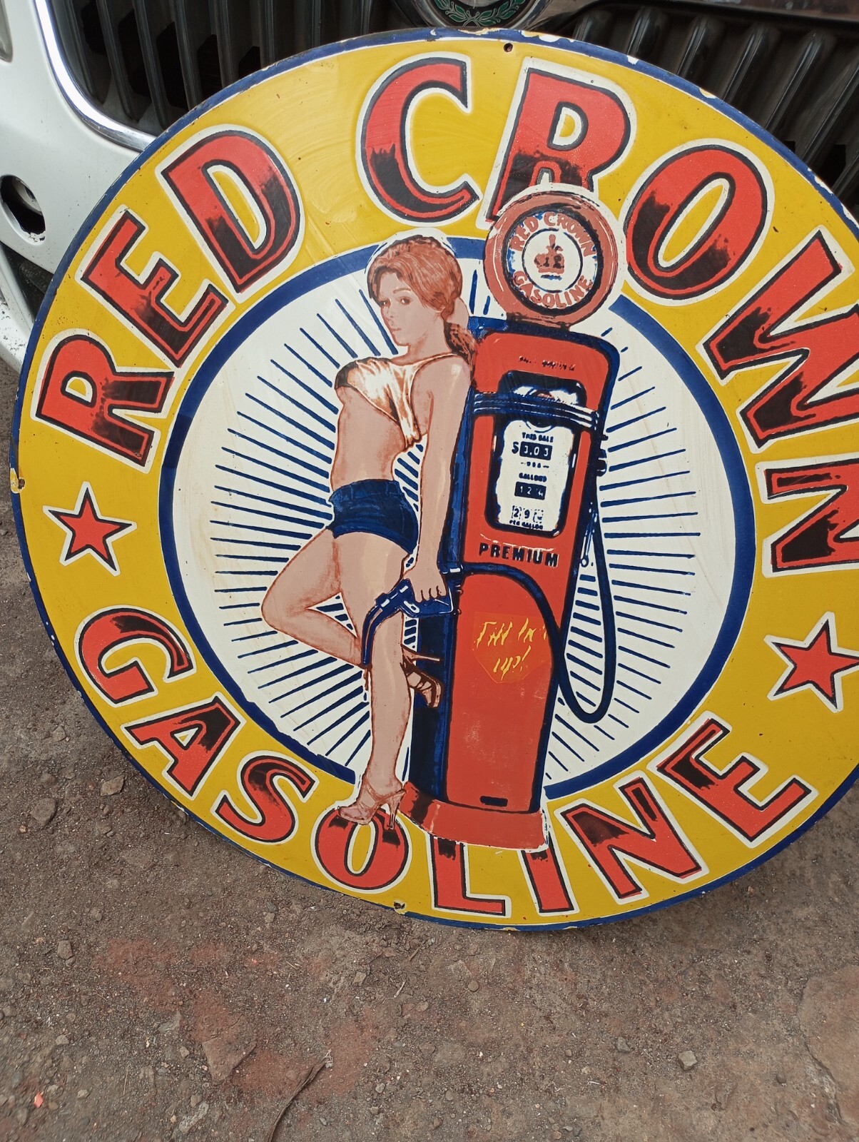 RED CROWN GASOLINE PORCELAIN ENAMEL SIGN SIZE 30" SINGLE SIDED | eBay