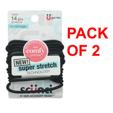 Scunci No-Damage, Super Stretch, Hair Elastics, Black, 14ct pack of 2 
