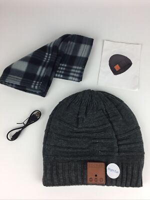 Bluetooth Headphone Beanie Hat With Matching Neck Warmer Gray Brand New