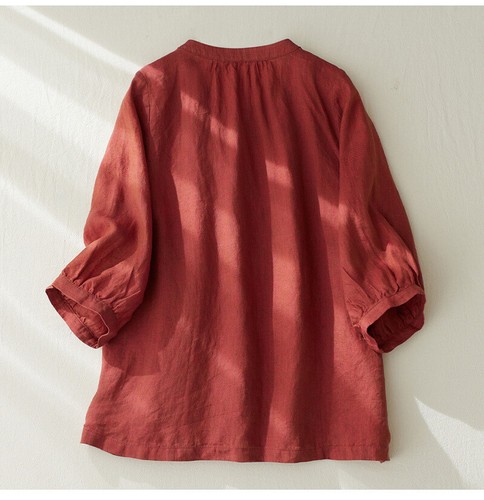 Loose Solid Color Round Neck Half Sleeve Shirt Blouse Top Womens Cotton Blend - Bild 22 von 27