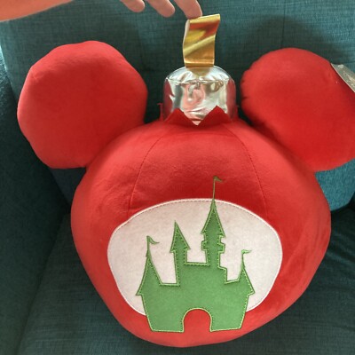 Jumbo Disney Mickey Head Red Ornament Shape Pillow Christmas Mouse Castle Plush