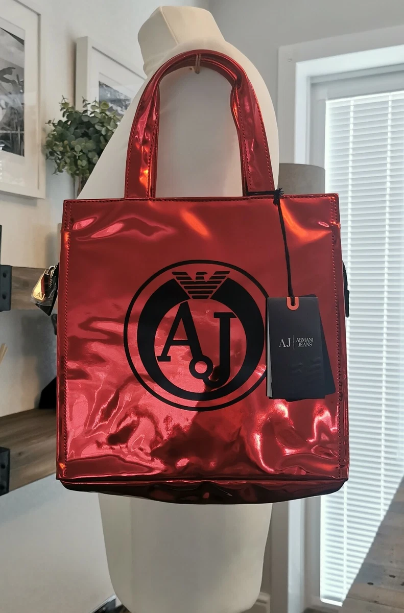 100 Authentic Armani Metallic Tango Red Tote Shopper Zip Close