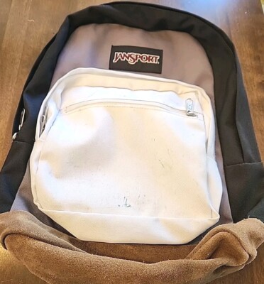Jansport Backpack Suede Leather Bottom Black White Grey Gray