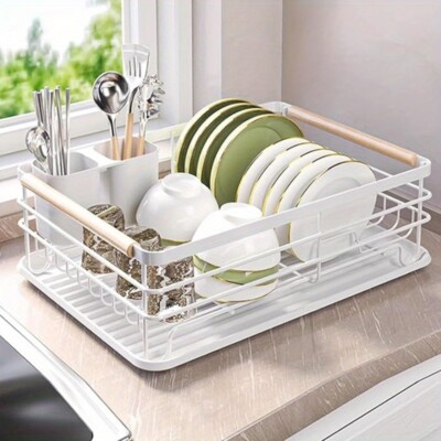 Large Kitchen Sink Dish Drainer Rack with Drip Tray and Plate Cutlery  Holder UK UK