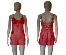 Vtg. Y2K Victoria's Secret Hot Pink Mesh Rhinestone Applique Slip Dress Medium