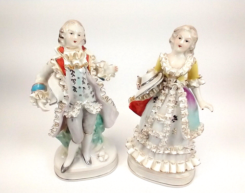2 Vintage Meissan Style Victorian Porcelain Figures - Unknown Brand