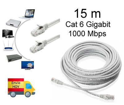 Cable Red Ethernet 15m 15 metros RJ45 CAT6 Cat 6 Gigabit 1000 mbps ENVIAMOS HOY