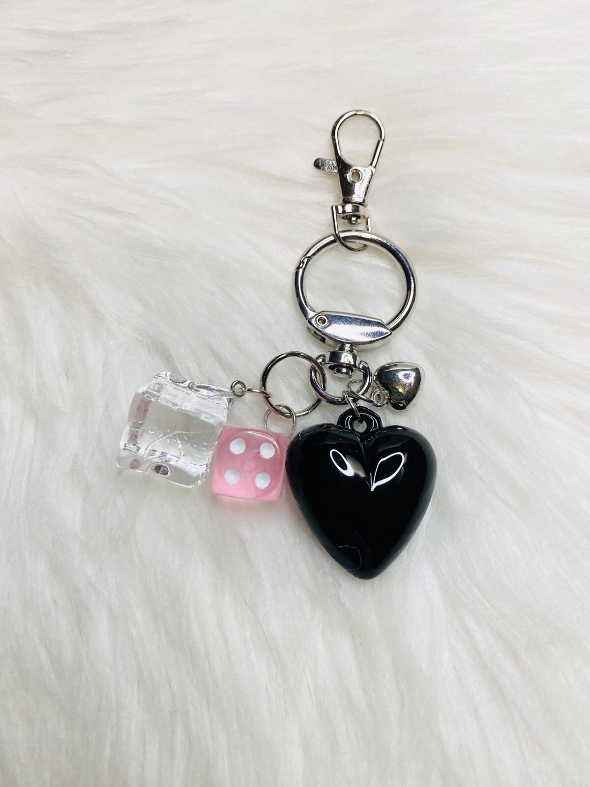 Black Heart Bag Charm Key Ring Fob Keychain Lucky Purse Charm Dice Ice Cube Y2K