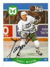Carey Wilson autographed Hockey Card (Hartford Whalers) 1990 Pro Set #453
