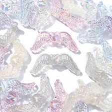 30x Acrylic Angel Wing Beads Heart Charm Bead Fairy for Bracelet Necklace Making