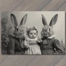 Art Print Surreal Bunnies Baby Holding Victorian Odd Fantasy Creepy Weird Rabbit