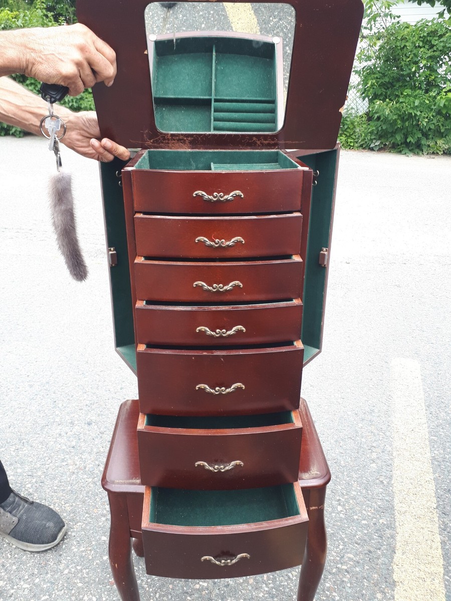 Vintage jewelry armoire, 7 drawers, top opens 4 display/mirror, both sides  door | eBay