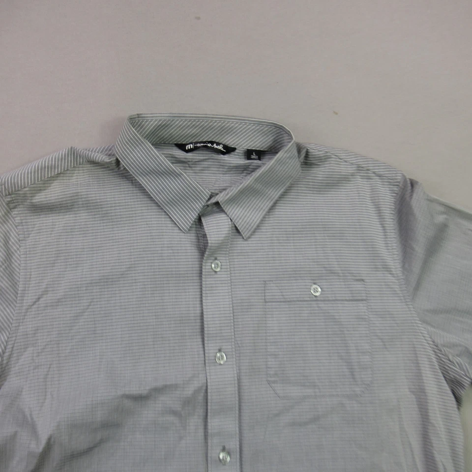 Travis Mathew Shirt Mens Large Short Sleeve Button Up Casual Golf Gray Stripes - Image 2 of 4