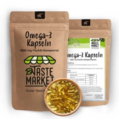 TASTE MARKET 1000 Stk. Omega-3 Kapseln | 1000 mg Fischöl pro Kapsel | hochdosiert