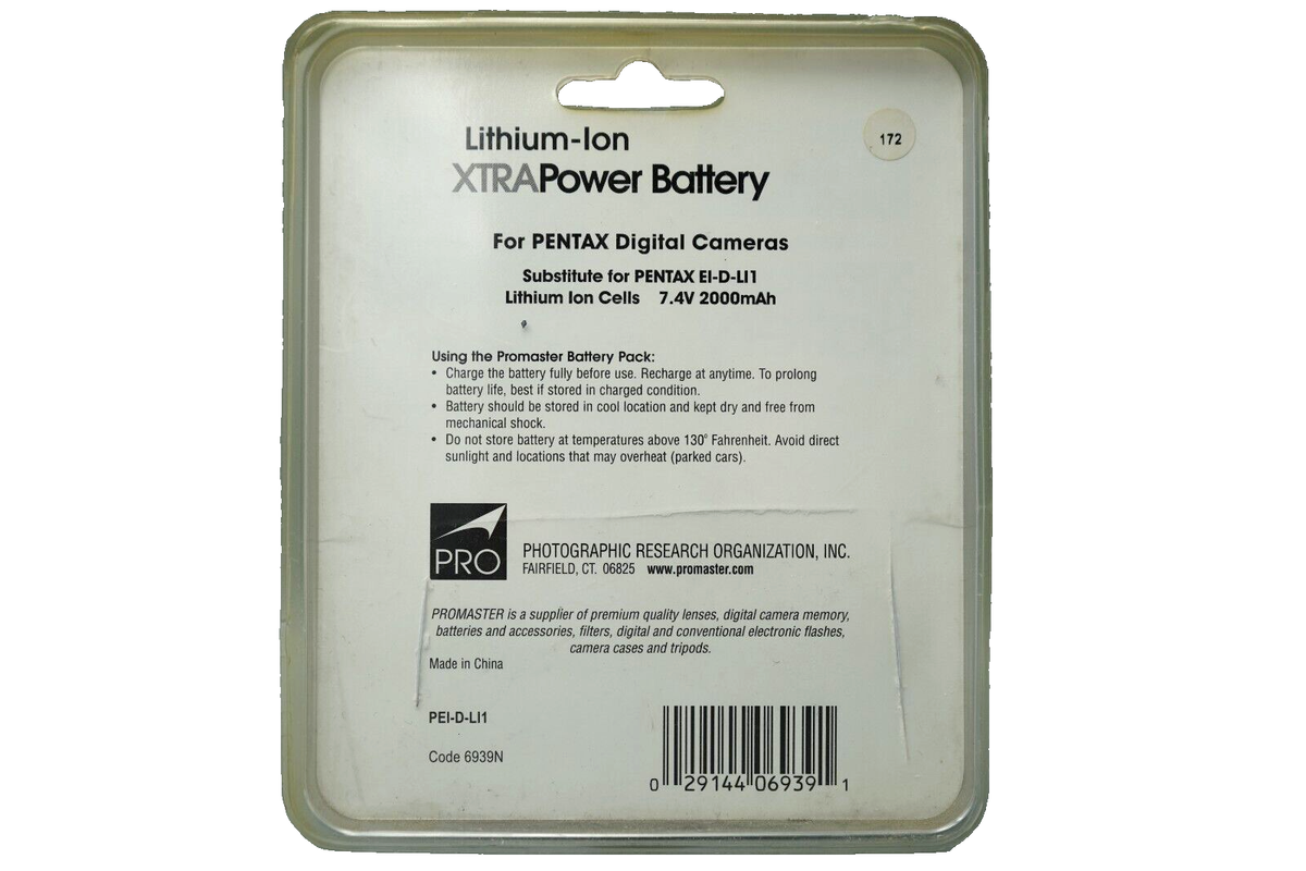 アフリカ Promaster Replacement L-Ion XtraPower Battery for Pentax PEI-D-LI1